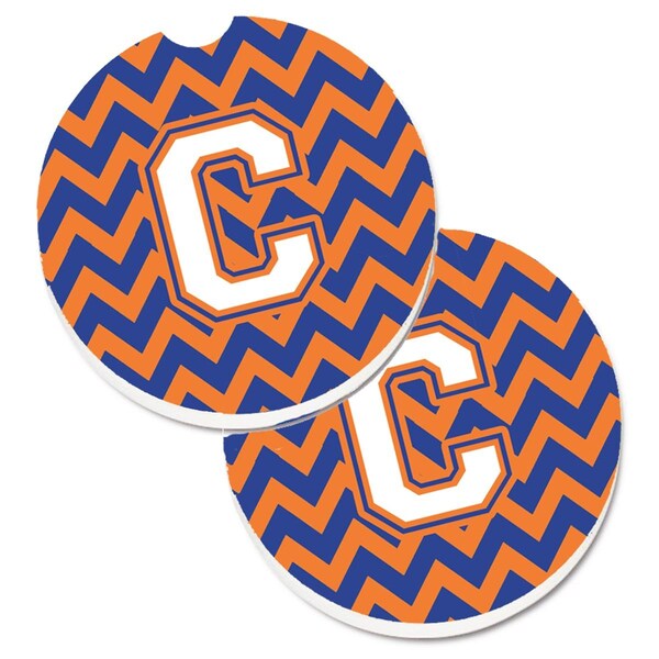 Carolines Treasures Letter C Chevron Blue and Orange No.3 Set of 2 Cup Holder Car Coaster CJ1060-CCARC - main